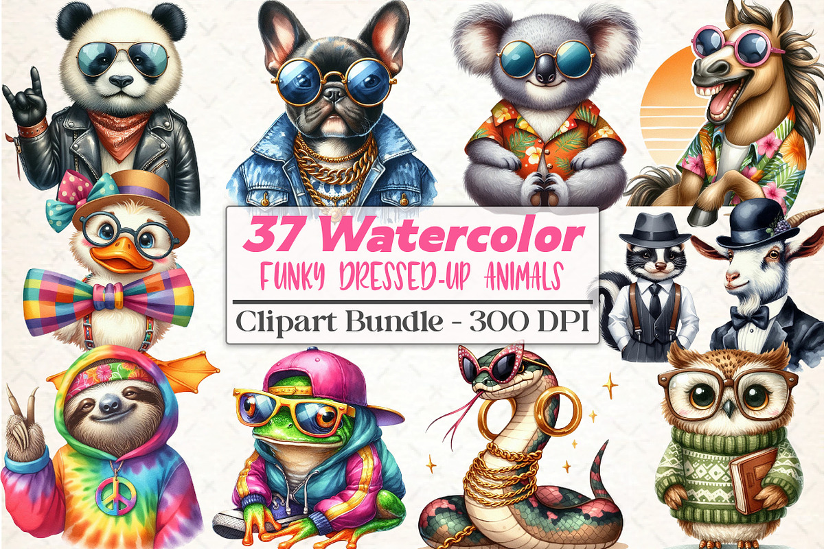 Funky Dressed-Up Animals Sublimation, an Illustration by DreamCafeArt (Photo 1 of 5)