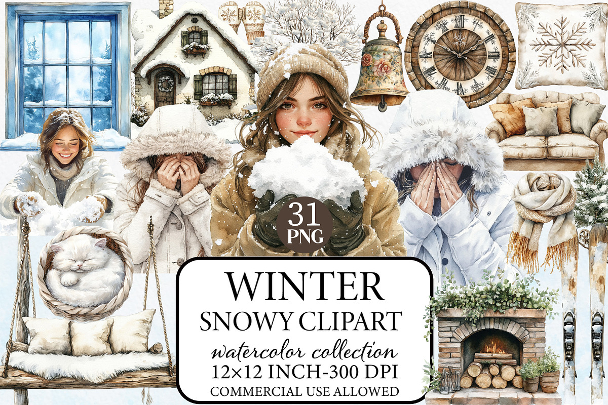 Watercolor Winter Snowy Clipart, an Illustration by Libby Wishes (Photo 1 of 5)