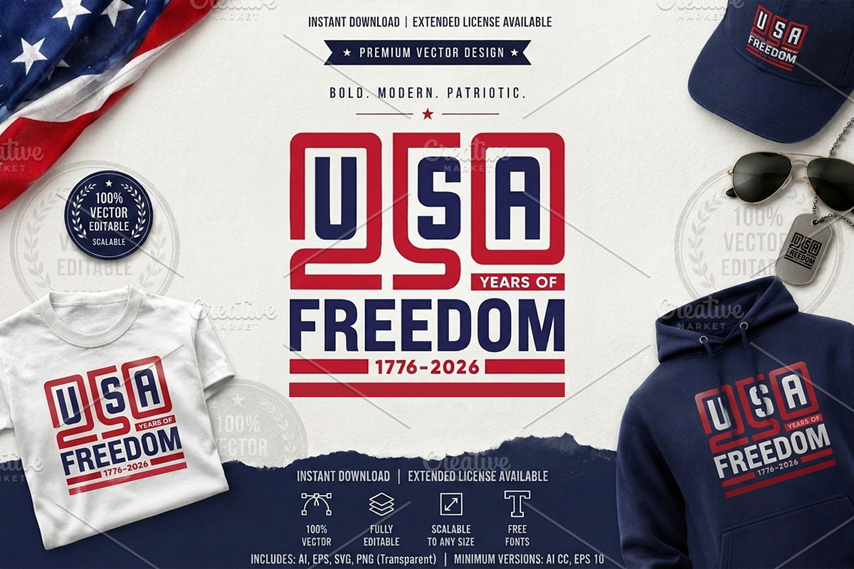 USA 250 Years of Freedom T-Shirt, an Object Graphic by ashek (Photo 1 of 3)