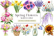 Watercolor Spring Flowers Clipart, a Seasonal Illustration by DreamArtGraphic (Thumbnail 1 of 4)