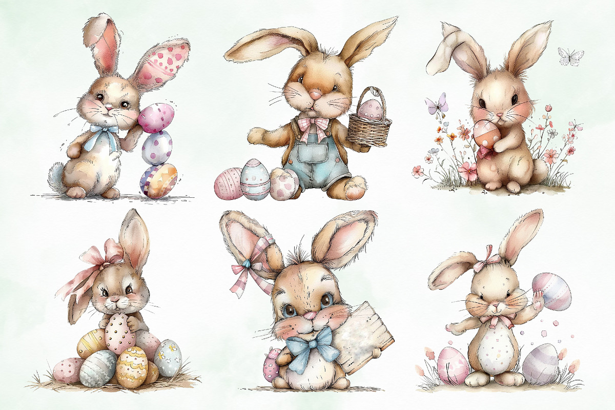 Watercolor Easter Bunny Png Clipart, an Illustration by Creative Art (Photo 2 of 7)