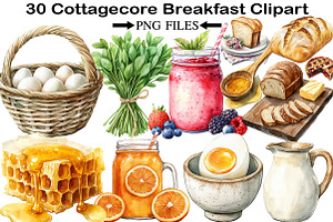 Cottagecore Breakfast Clipart Set PN, an Illustration by Black Bird Studio