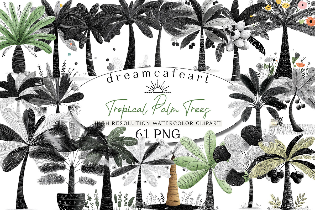 Watercolor Tropical Palm Trees, an Illustration by DreamCafeArt (Photo 1 of 8)