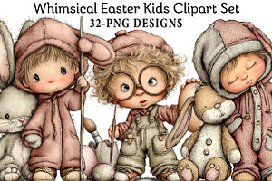 Whimsical Easter Kids Clipart Set, an Illustration by Daily.Designs
