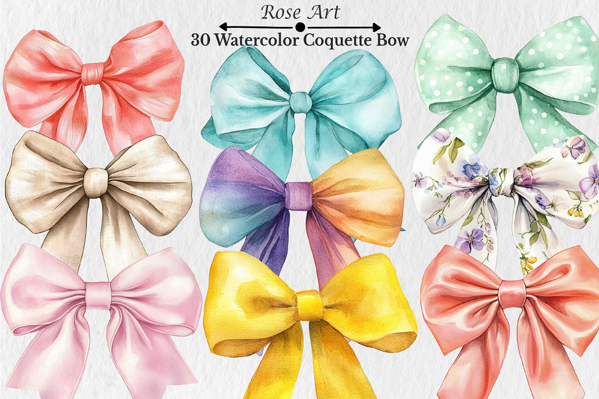 Watercolor Coquette Bow Clipart, a Seasonal Illustration by Rose Art (Photo 1 of 5)