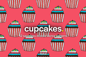 Cupcakes Seamless Doodle Patterns