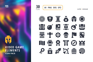 Video Game Elements Icon Set, a Solid Icon by microstd