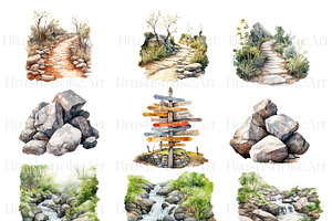 Watercolor Forest Clipart, Woodland