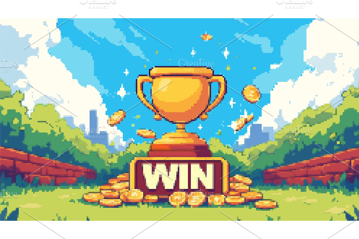 Win screen. Pixel art 8 bit video, an Object Illustration by Stock-Smart-Start