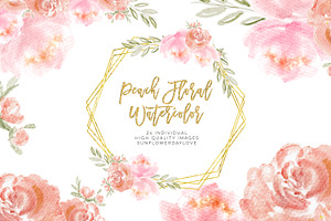 peach floral watercolor clip art, an Illustration by Sunflower Day Love