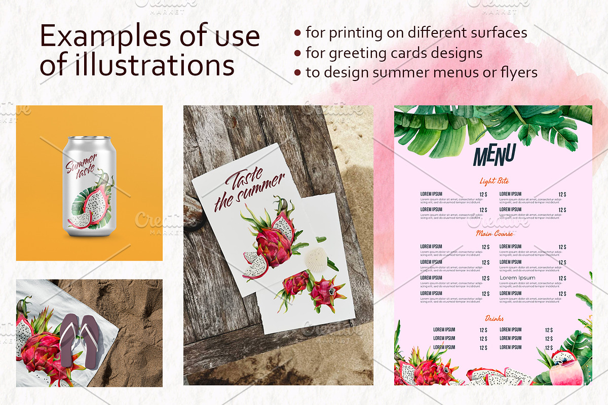 Tropical Dragon Fruit Pitaya Clipart, a Food Illustration by Elena Malgina Clipart (Photo 5 of 12)