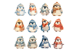 Watercolor cute penguin set. Cartoon, an Animal Illustration by Stock-Smart-Start