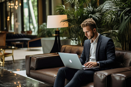 Portrait of young businessman using, a Photo by Iftikhar Alam