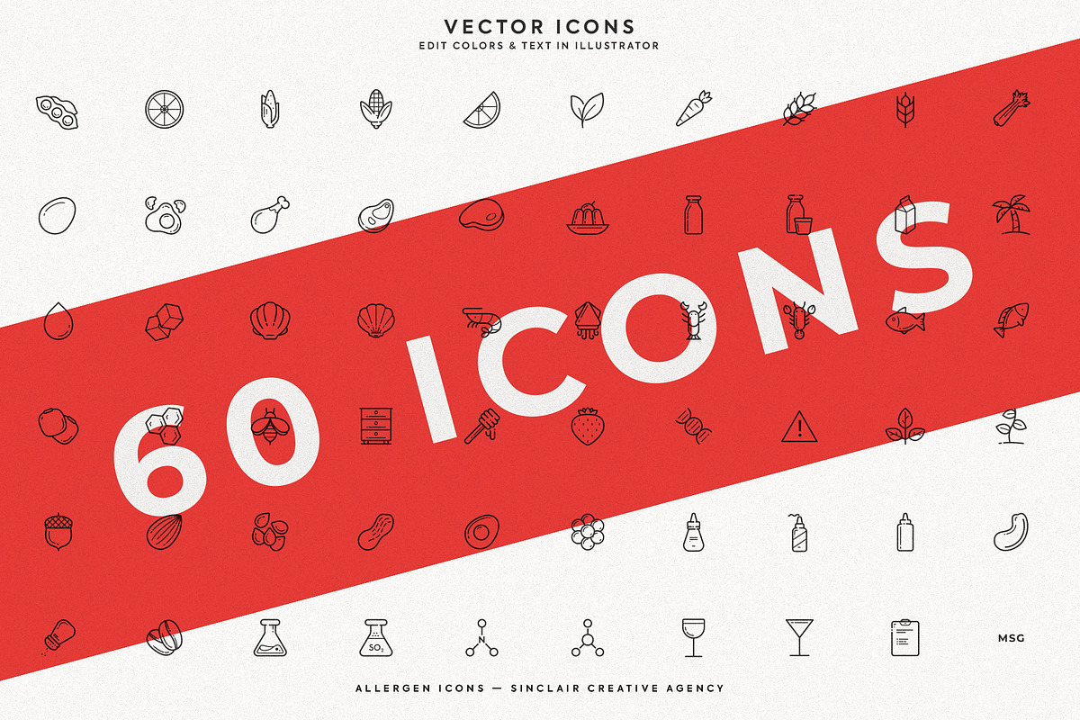 Minimalistic Food Allergen Icons, an Outline Icon by Sinclair Creative Agency (Photo 4 of 7)