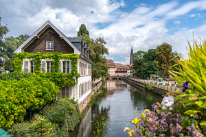 House covered with green ivy by the canal Strasbourg, France, an Architecture Photo by GoodGoods