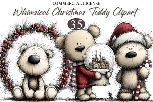 Whimsical Christmas Teddy Clipart, a Seasonal Illustration by designcity5