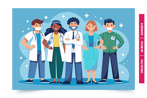 An illustration of five medical prof, an Illustration by Tanuart