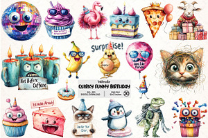 Quirky Funny Birthday Clipart PNG, an Illustration by Pixels.Craft