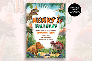 Dinosaur Birthday Canva Invitation