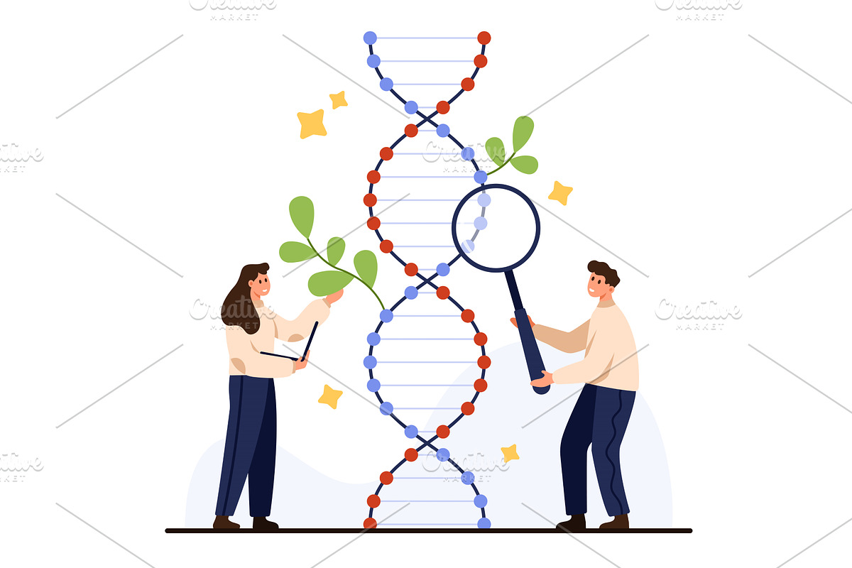 Scientists Analyzing DNA Structure, an Illustration by Flashvector