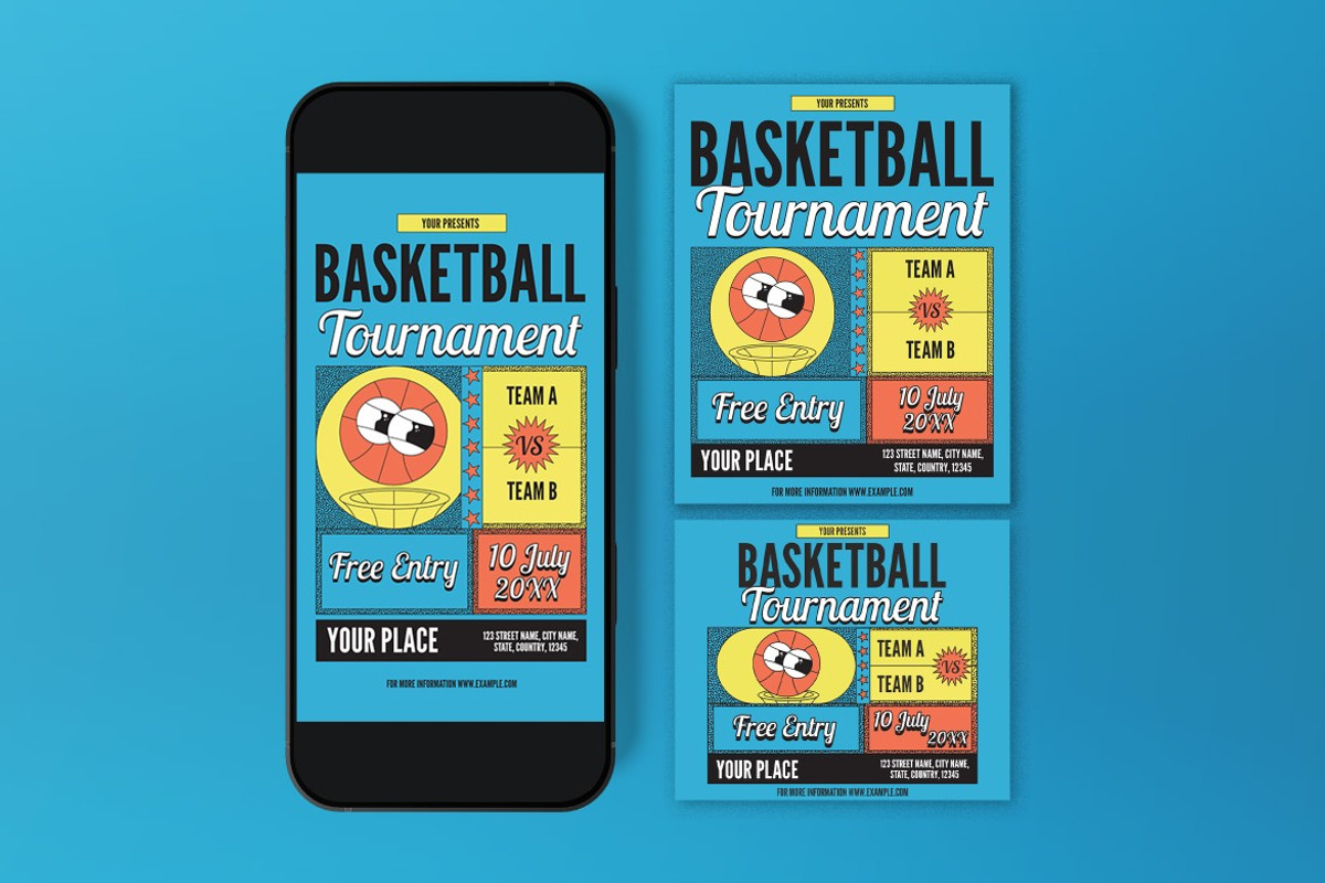 Blue Basketball Tournament Flyer Set, a Flyer Template by graphicook (Photo 3 of 3)