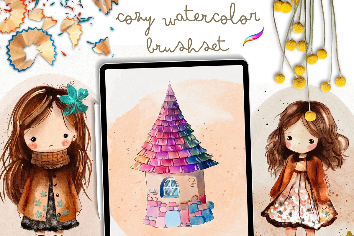 87 COZY PROCREATE WATERCOLOR BRUSHES, a Brush Add-On by Warm Cozy Cottage (Photo 7 of 13)