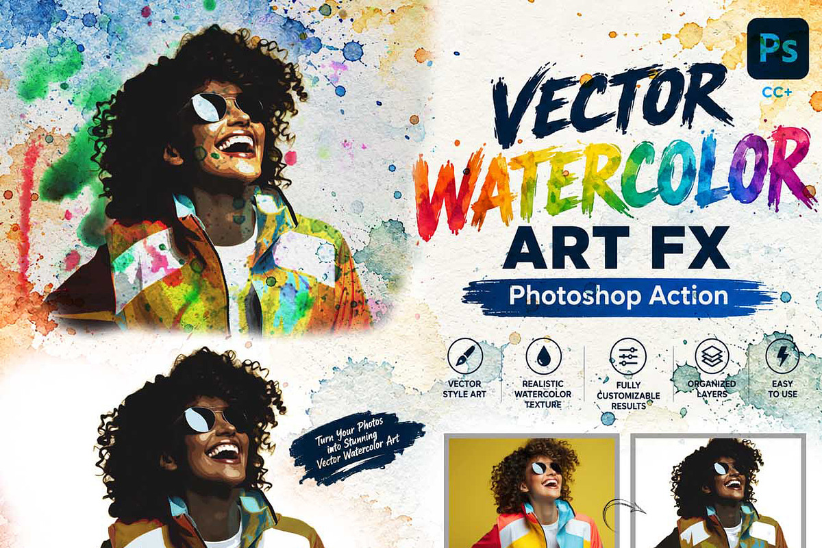 VECTOR WATERCOLOR ART FX, an Action Add-On by Studio Retouch (Photo 1 of 10)