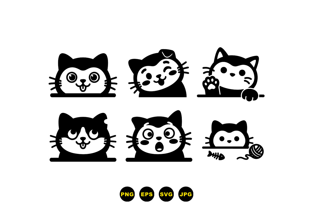 Cute Cat Peek Clipart Set, an Illustration by designvectx (Photo 2 of 3)