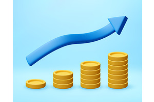 3D Blue arrow over stacks of gold, a Finance Illustration by Abscent