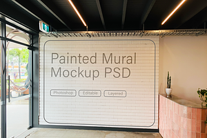 PSD mockup — white indoor brick wall