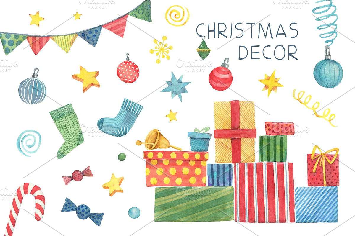 CHRISTMAS - WATERCOLOR CLIP ART, a Decorative Illustration by Kattarina Po (Photo 4 of 8)
