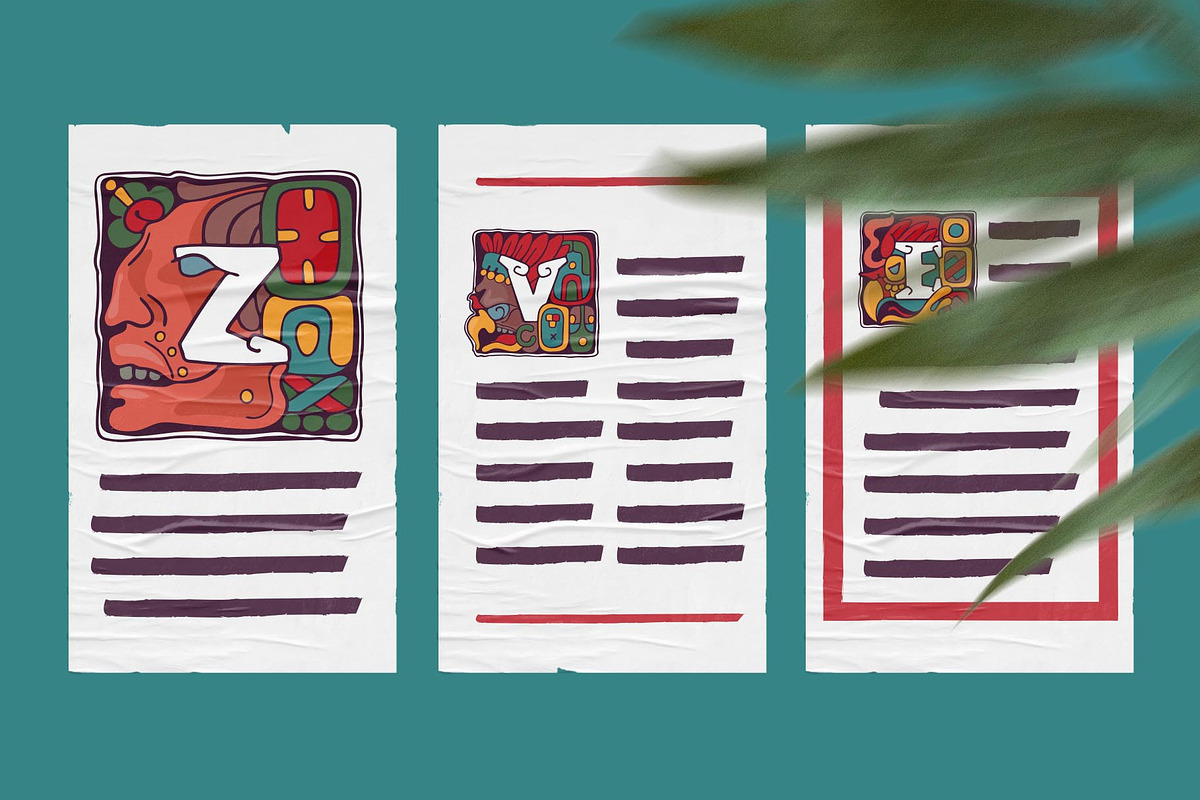 Aztec Initials Colored font, a Script Font by kaer_shop