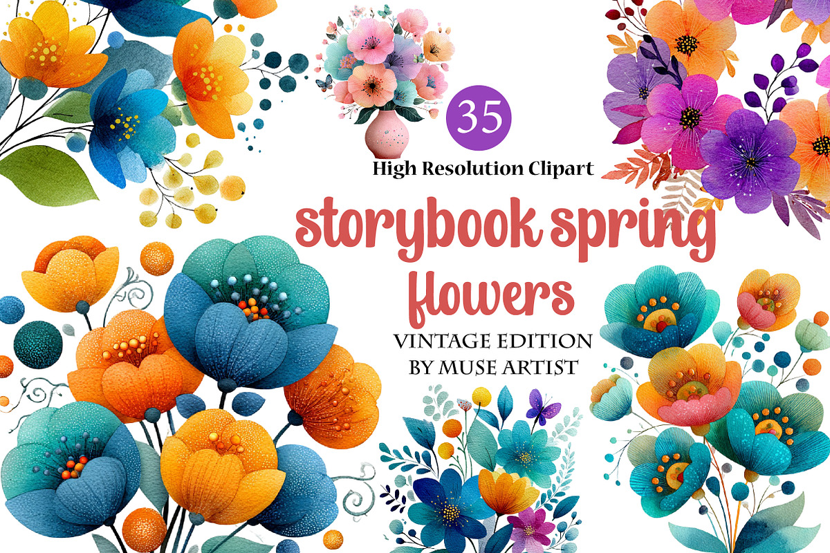 storybook spring flowers Clipart, an Illustration by DreamArtGraphic (Photo 1 of 4)