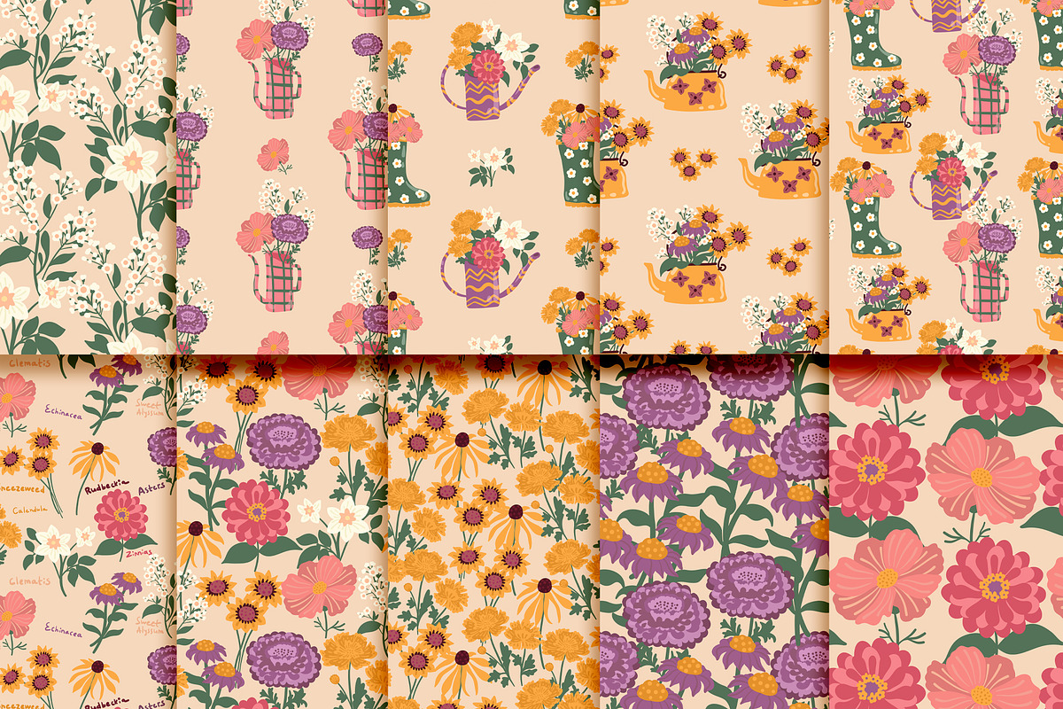 Garden Flowers patterns & clipart, a Pattern Graphic by Carpet Tapete Pretzel (Photo 3 of 15)