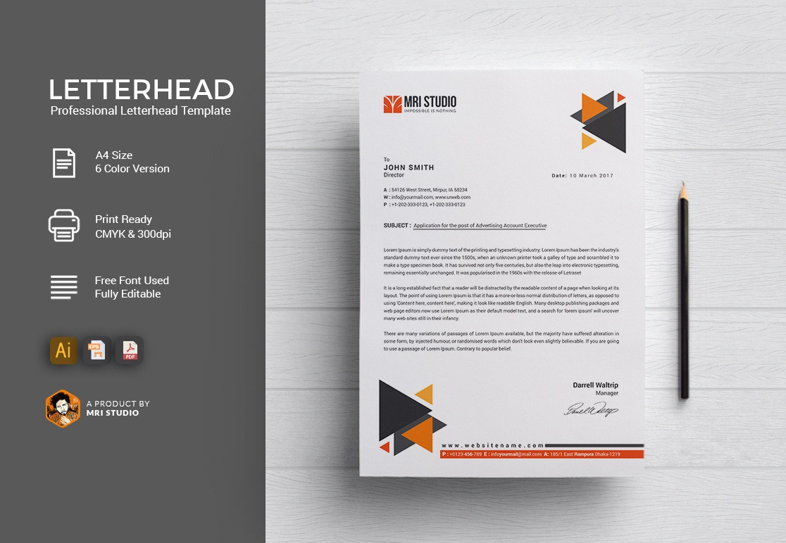 Letterhead Template, a Stationery Template by MRI STUDIO