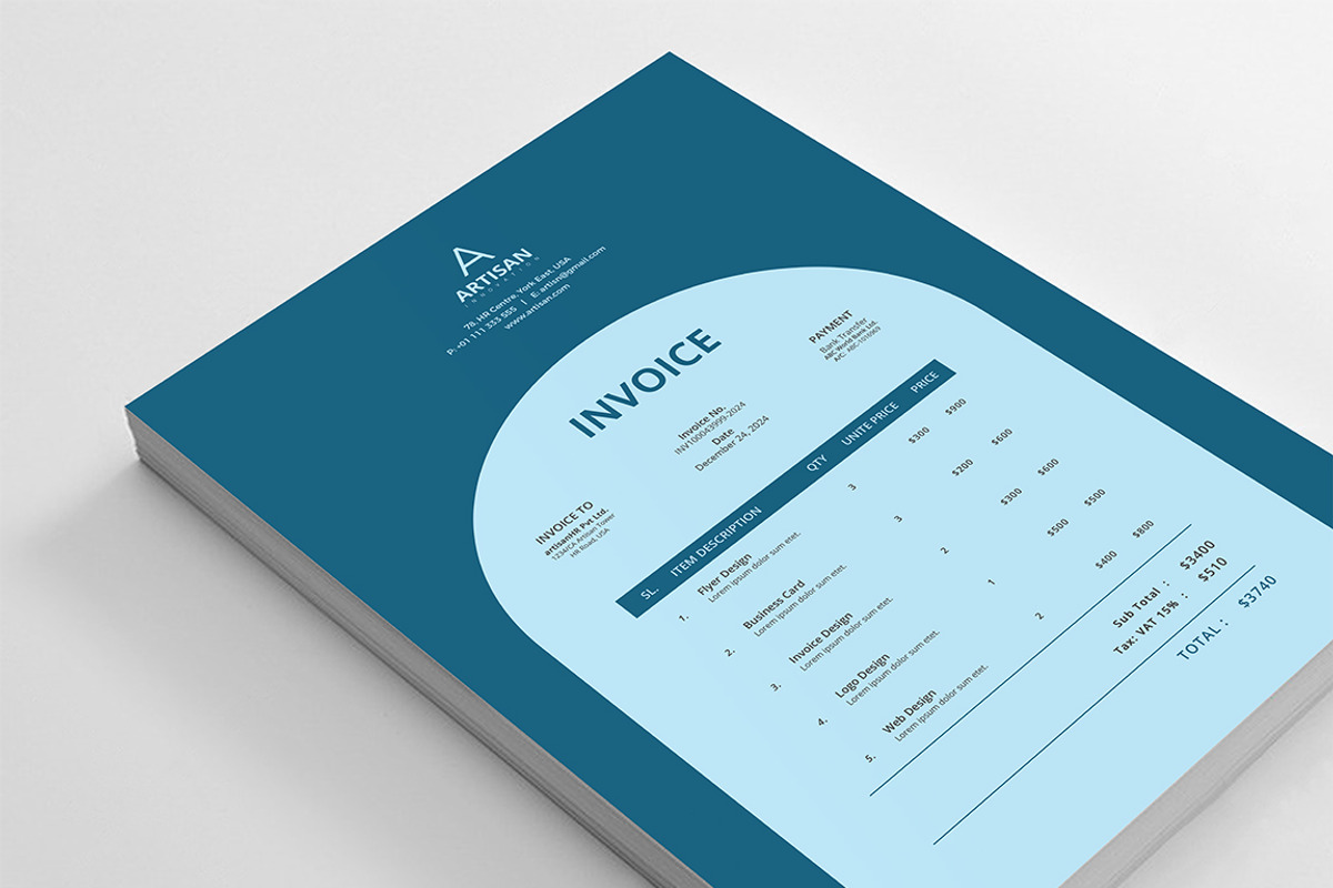 Invoice Template, a Stationery Template by artisanHR (Photo 3 of 5)