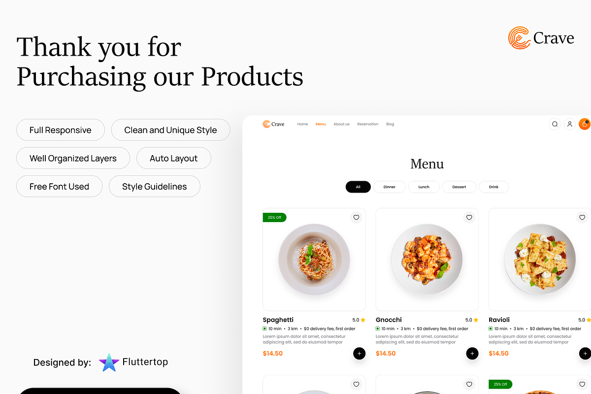 Crave: Food Website Uikit for Figma, an UI Kit Template by Fluttertop (Photo 7 of 8)