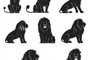 Six majestic black lion silhouettes, an Animal Photo by Pixeness Studio