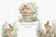 Garden rabbits Watercolor Clipart, an Object Graphic by MyLittleMeow (Thumbnail 1 of 6)