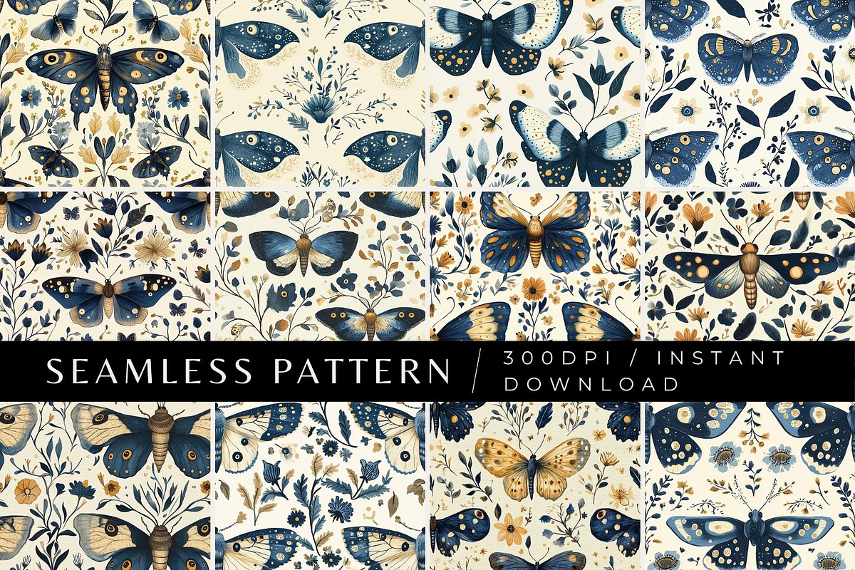 12 Moth Magic Seamless Patterns, a Pattern Graphic by Inknfolly (Photo 1 of 7)