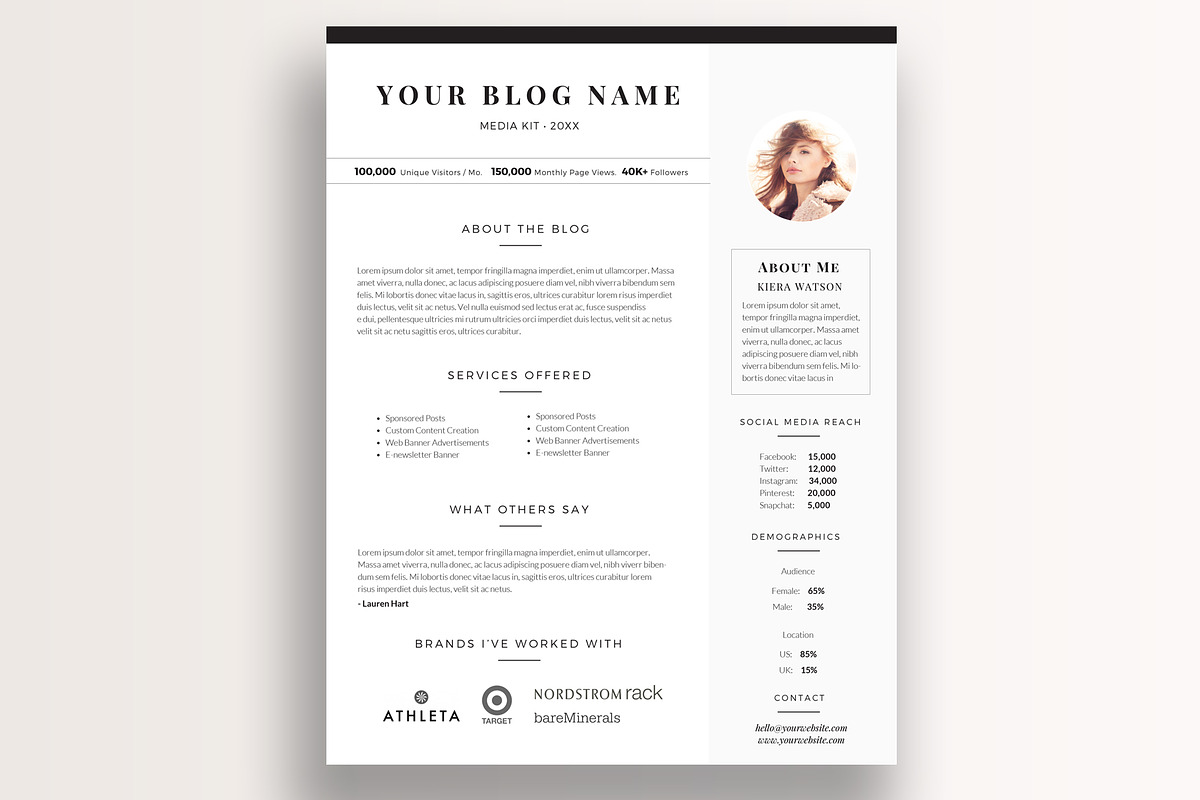 1 Page Blog Media Kit Template, a Stationery Template by By Stephanie ...