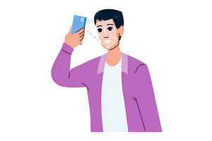 Man using facial recognition on, a Technology Illustration by pikepicture