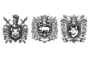 Pig Heraldry Crests and Medieval, an Object Illustration by AlexArt