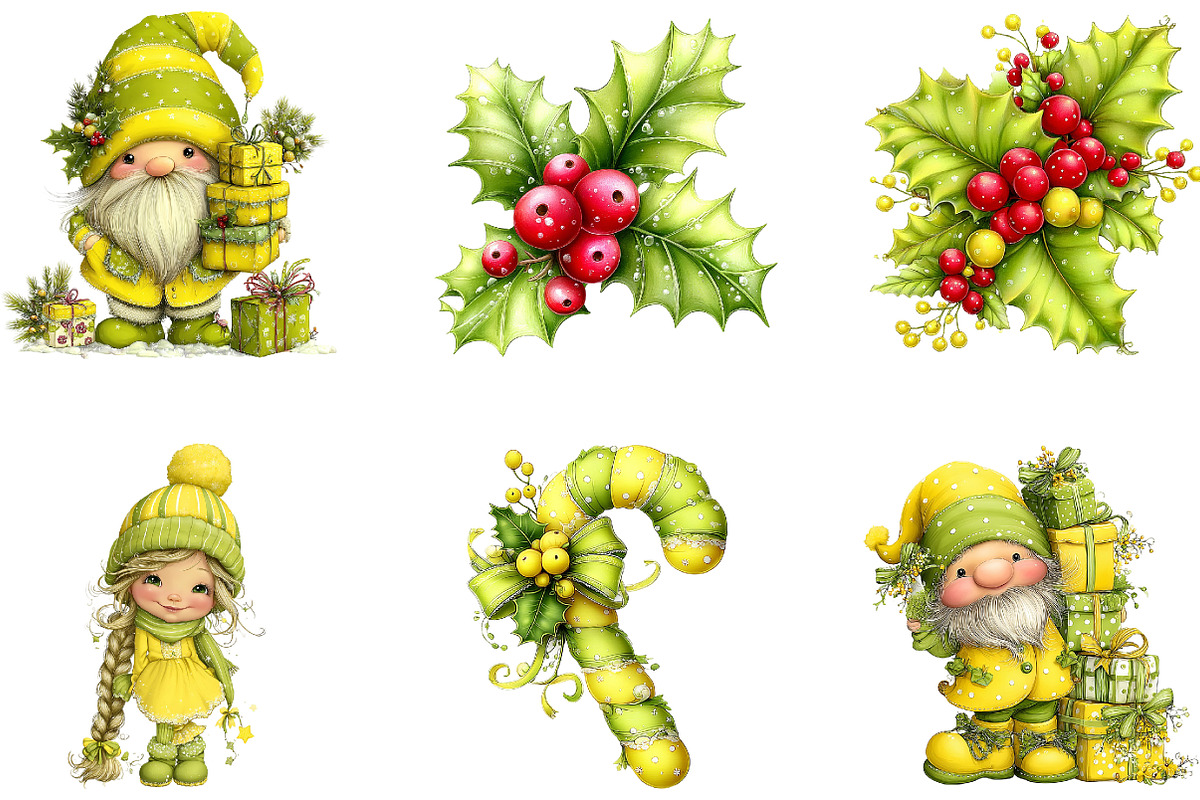 Christmas Gnomes Clipart Set, a Seasonal Illustration by CreationArt (Photo 3 of 5)