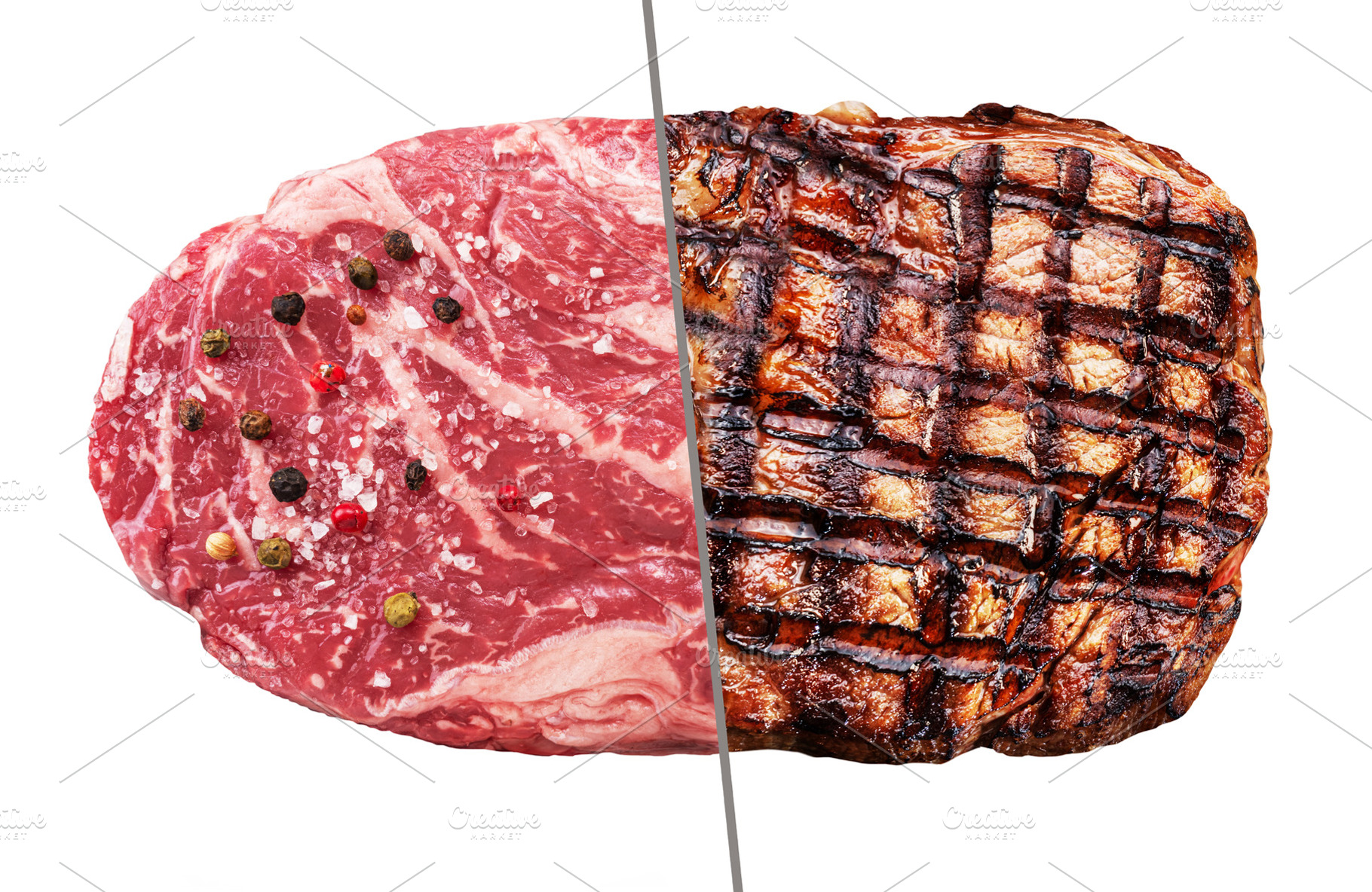 Beef steak consists of two part, a Food & Drink Photo by Volff