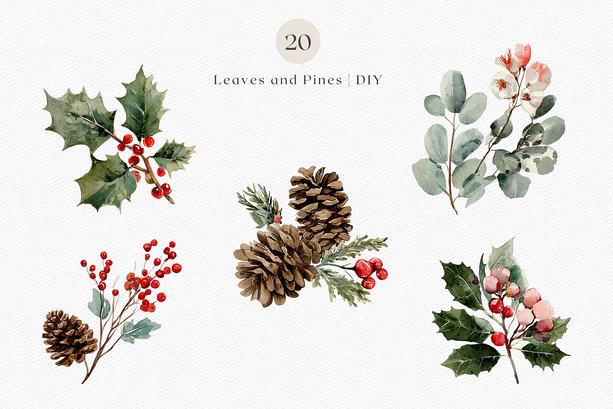 Watercolor Christmas Botanicals, a Decorative Illustration by ThaismotaCreativeCo (Photo 4 of 11)