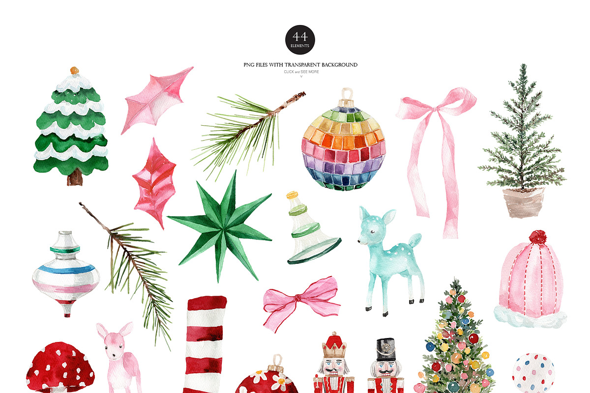 Watercolor Clipart-KITSCH Christmas, a Decorative Illustration by Beigetime (Photo 4 of 15)