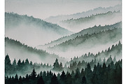 Watercolor landscape, green forest, a Decorative Illustration by Fascinadora (Thumbnail 1 of 5)