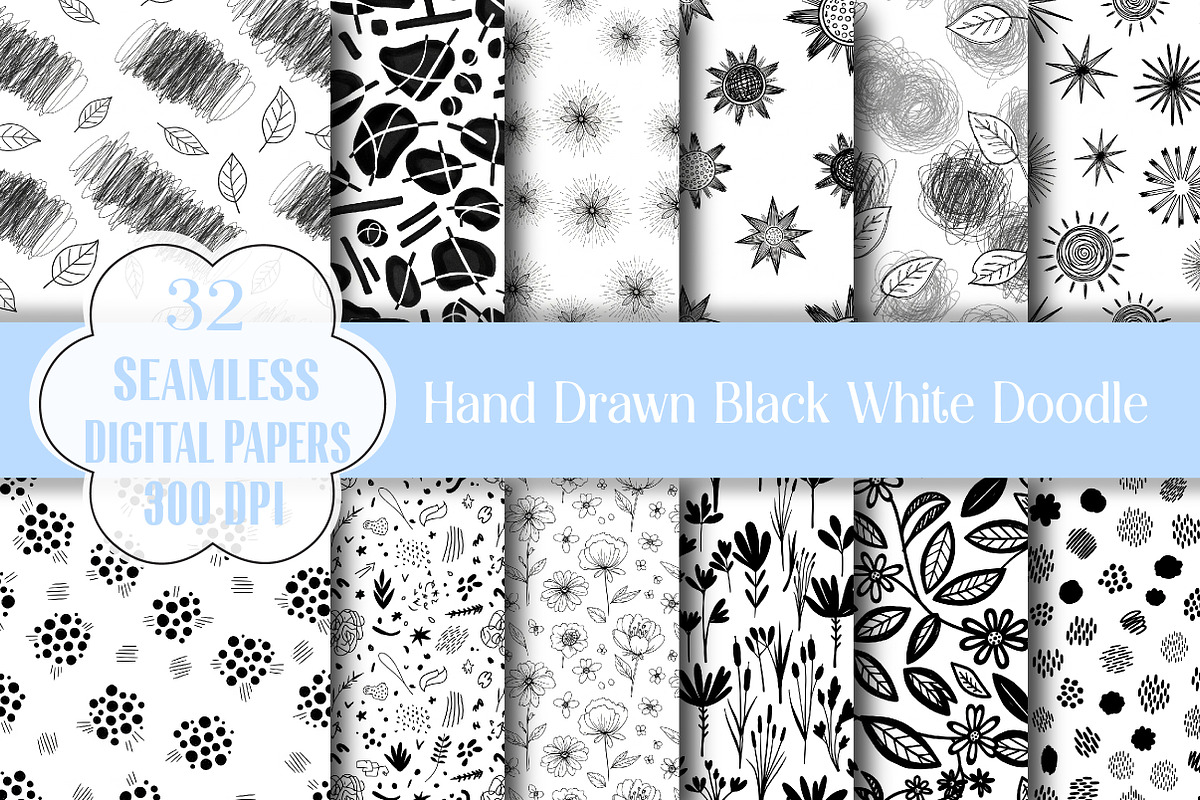 Hand Drawn Black White Doodle Patter, a Pattern Graphic by Wow Magic (Photo 1 of 3)