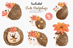 Autumn Hedgehogs Cliparts